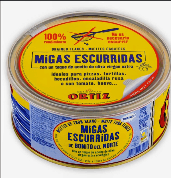 MIGAS DE BONITO ORTIZ  LATA 1,400 kg.  escurrido  14,00 €